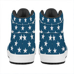 White And Blue USA Star Pattern Print High Top Leather Sneakers