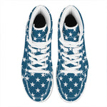 White And Blue USA Star Pattern Print High Top Leather Sneakers