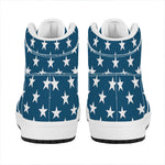 White And Blue USA Star Pattern Print High Top Leather Sneakers