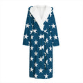 White And Blue USA Star Pattern Print Hooded Bathrobe