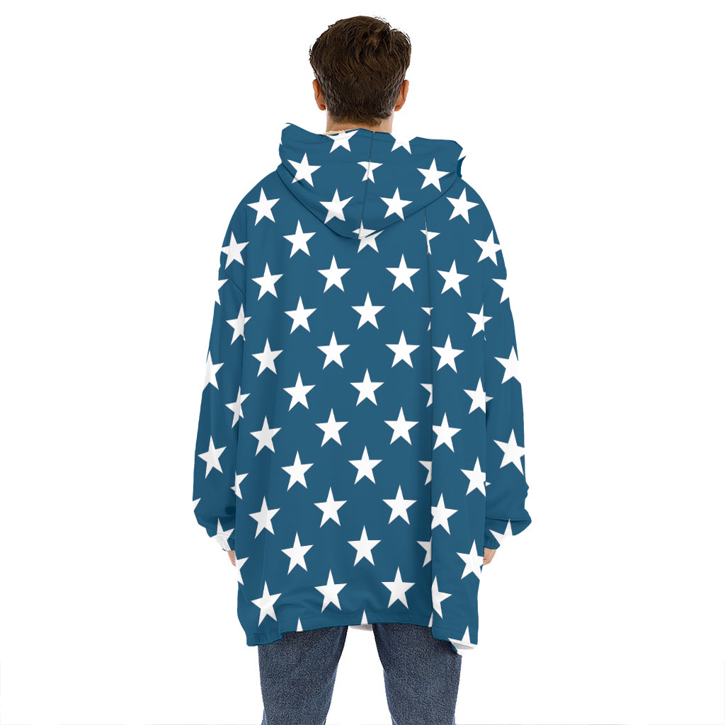 White And Blue USA Star Pattern Print Hoodie Blanket
