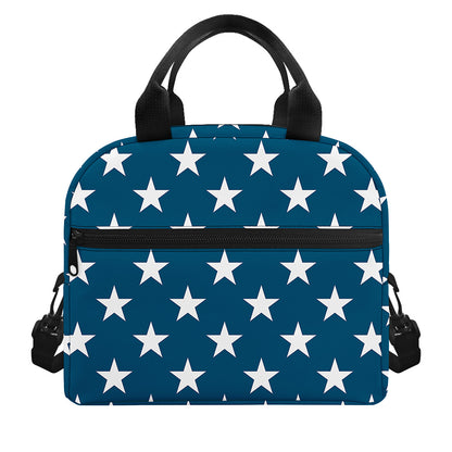 White And Blue USA Star Pattern Print Insulated Lunch Bag