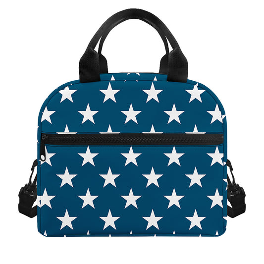 White And Blue USA Star Pattern Print Insulated Lunch Bag