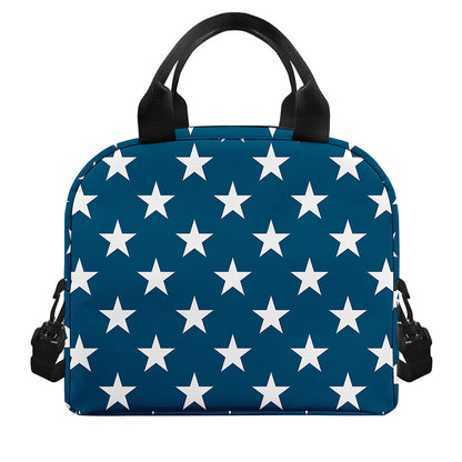 White And Blue USA Star Pattern Print Insulated Lunch Bag