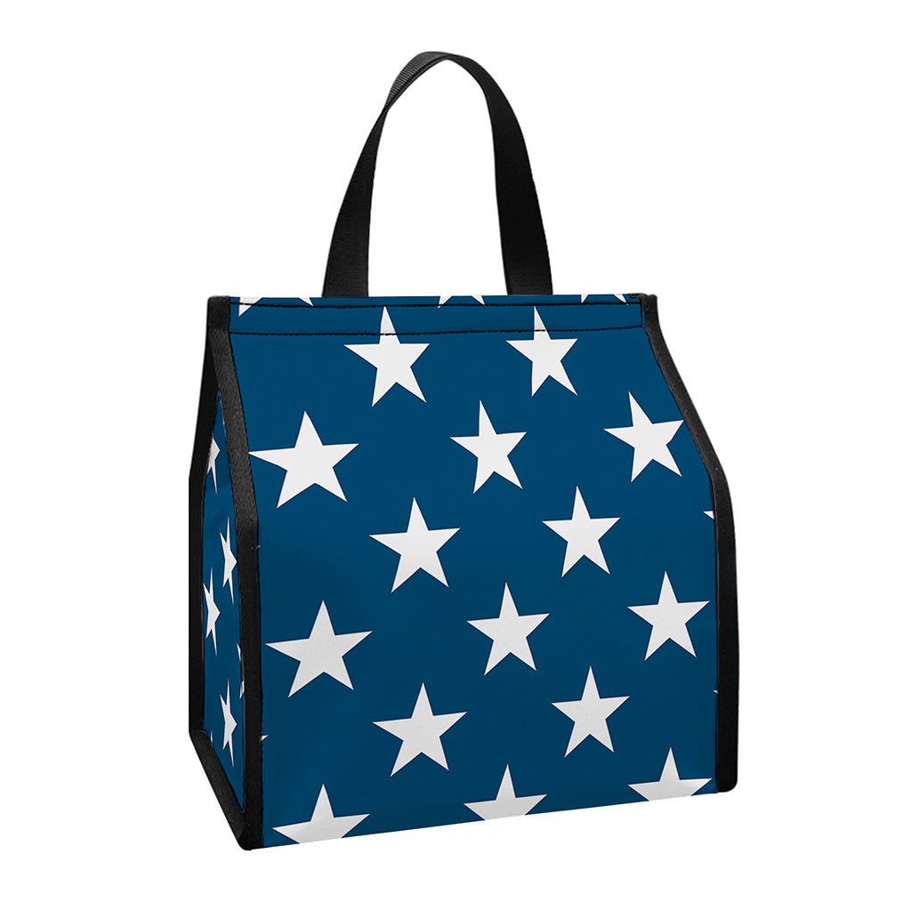 White And Blue USA Star Pattern Print Insulated Lunch Tote