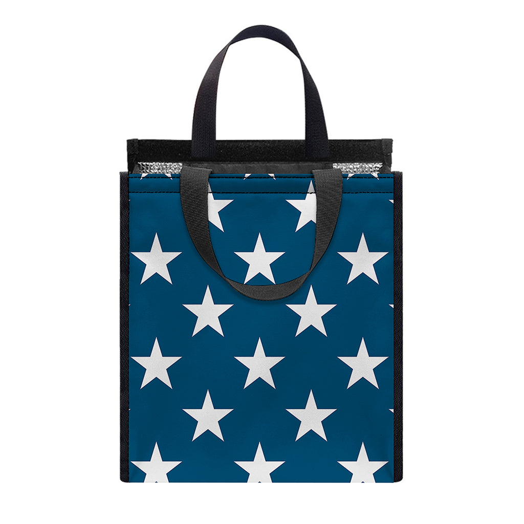 White And Blue USA Star Pattern Print Insulated Lunch Tote