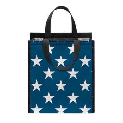 White And Blue USA Star Pattern Print Insulated Lunch Tote