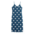 White And Blue USA Star Pattern Print Jersey Midi Cami Dress