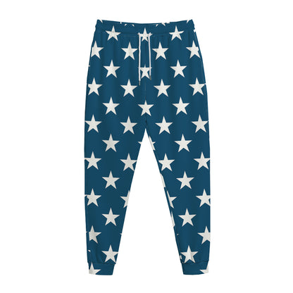 White And Blue USA Star Pattern Print Jogger Pants
