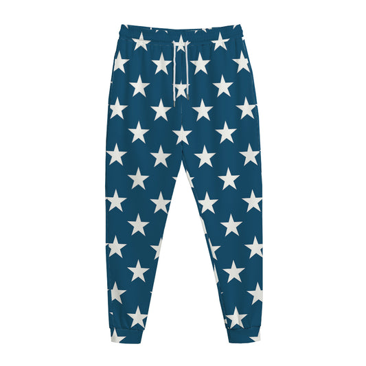 White And Blue USA Star Pattern Print Jogger Pants
