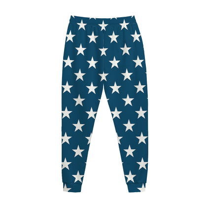 White And Blue USA Star Pattern Print Jogger Pants