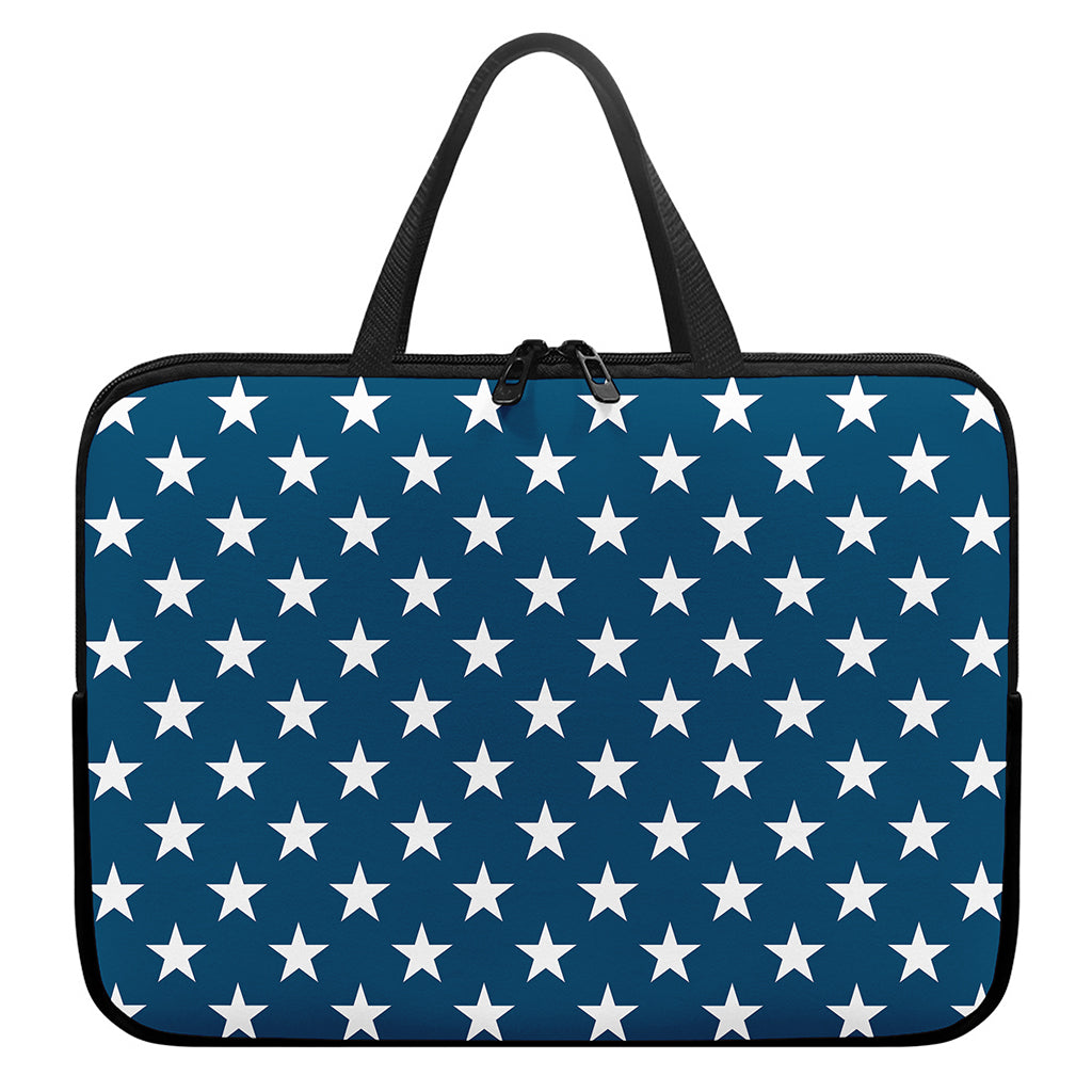 White And Blue USA Star Pattern Print Laptop Sleeve With Handle