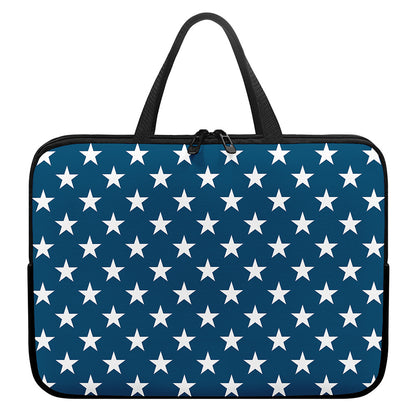 White And Blue USA Star Pattern Print Laptop Sleeve With Handle