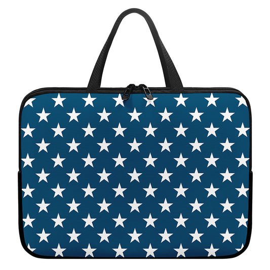 White And Blue USA Star Pattern Print Laptop Sleeve With Handle