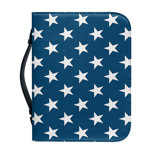 White And Blue USA Star Pattern Print Leather Bible Cover