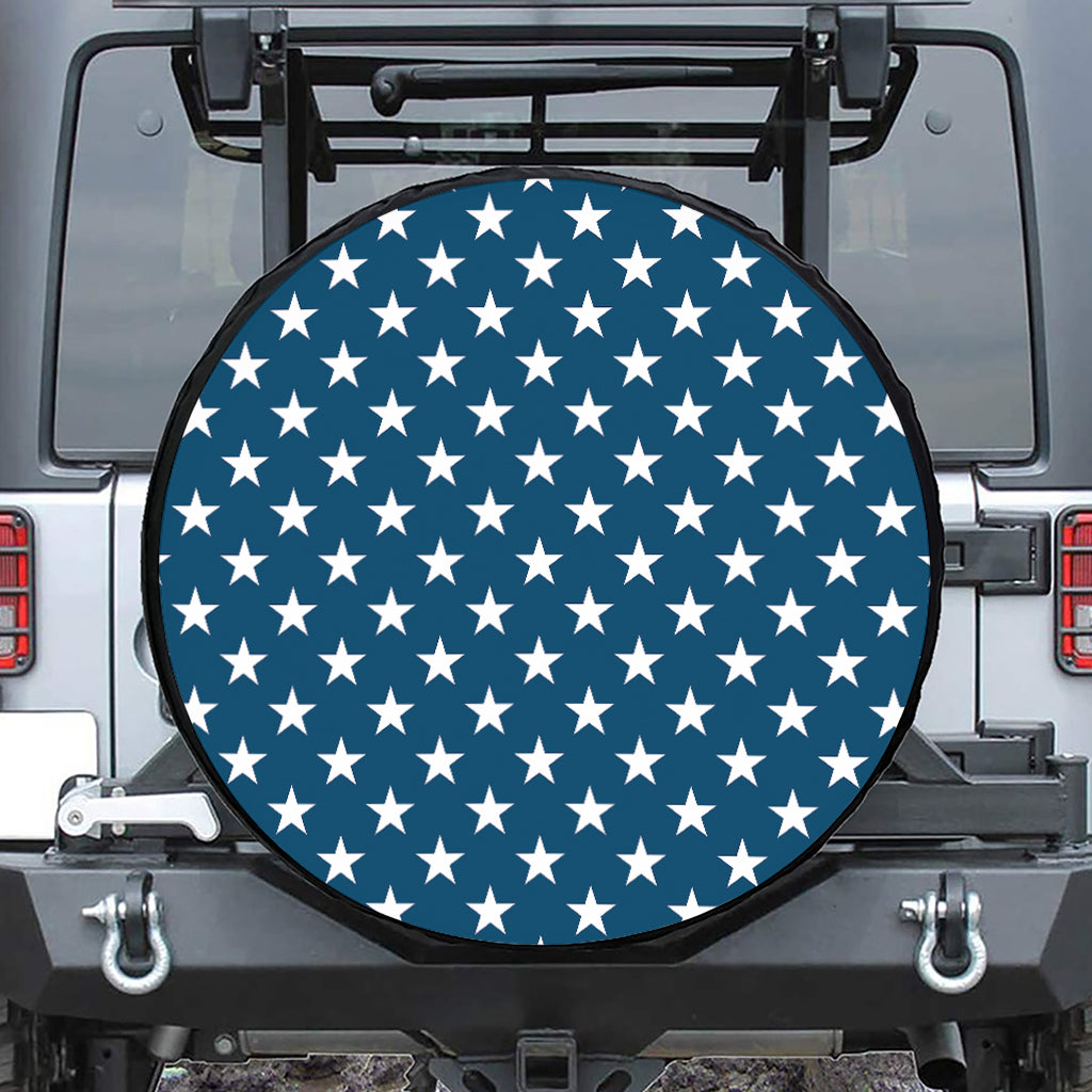 White And Blue USA Star Pattern Print Leather Spare Tire Cover