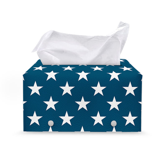 White And Blue USA Star Pattern Print Leather Tissue Box Cover