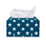 White And Blue USA Star Pattern Print Leather Tissue Box Cover