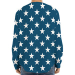 White And Blue USA Star Pattern Print Long Sleeve Baseball Jersey