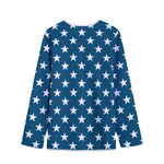 White And Blue USA Star Pattern Print Long Sleeve Short Coat