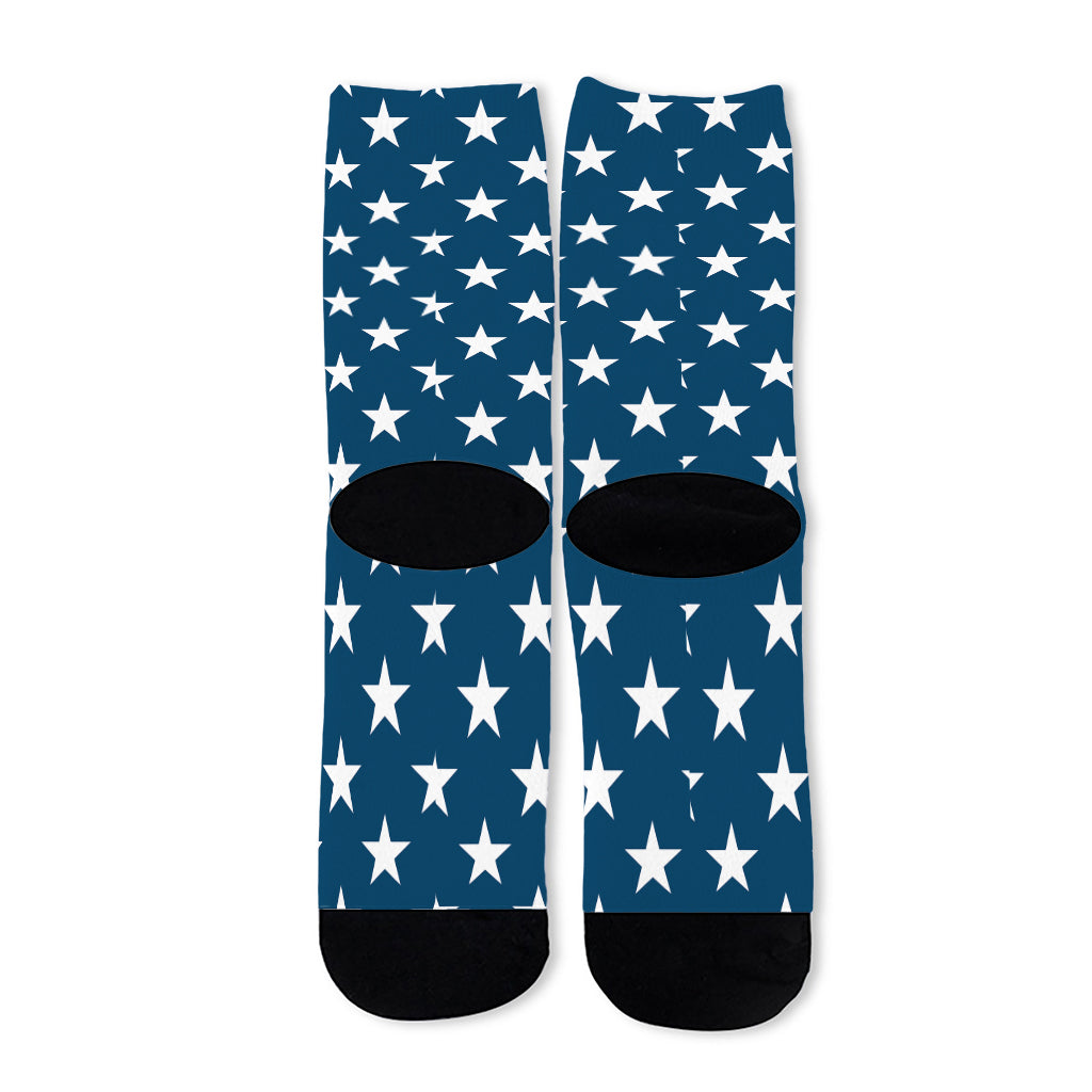 White And Blue USA Star Pattern Print Long Socks