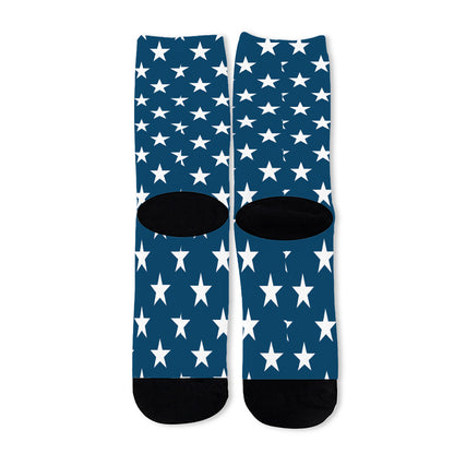White And Blue USA Star Pattern Print Long Socks