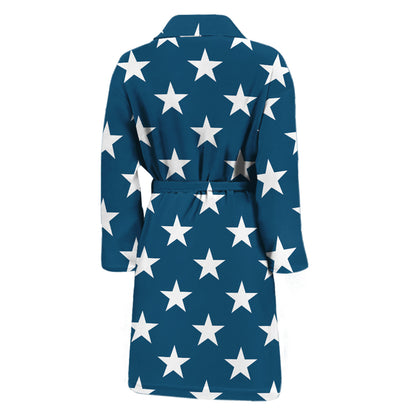 White And Blue USA Star Pattern Print Men's Bathrobe