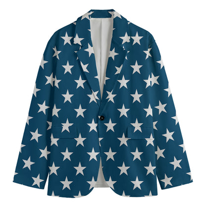 White And Blue USA Star Pattern Print Men's Blazer