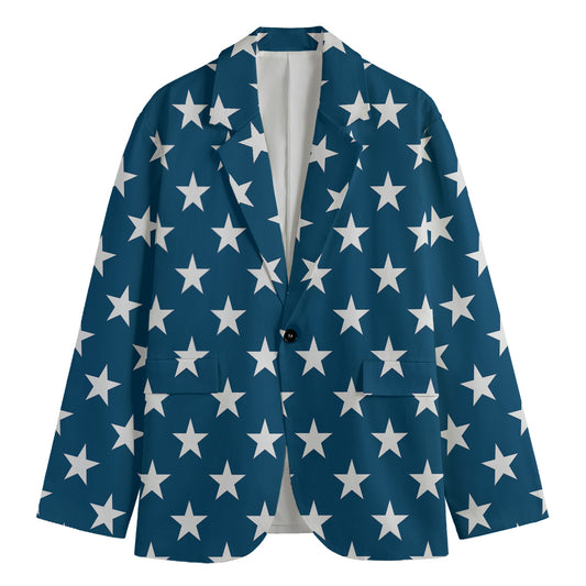 White And Blue USA Star Pattern Print Men's Blazer