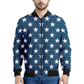 White And Blue USA Star Pattern Print Men's Bomber Jacket