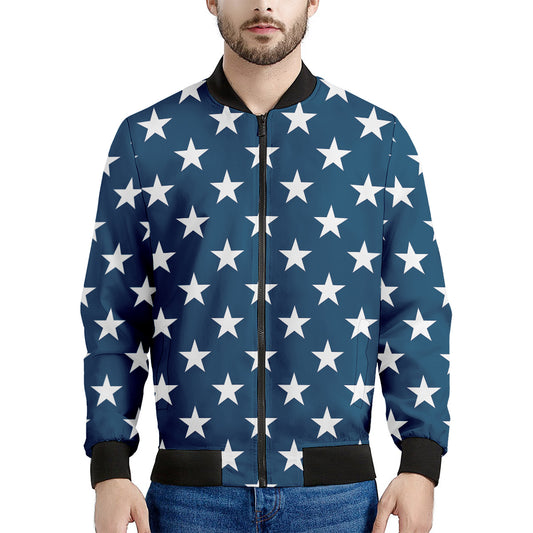 White And Blue USA Star Pattern Print Men's Bomber Jacket