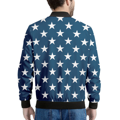 White And Blue USA Star Pattern Print Men's Bomber Jacket