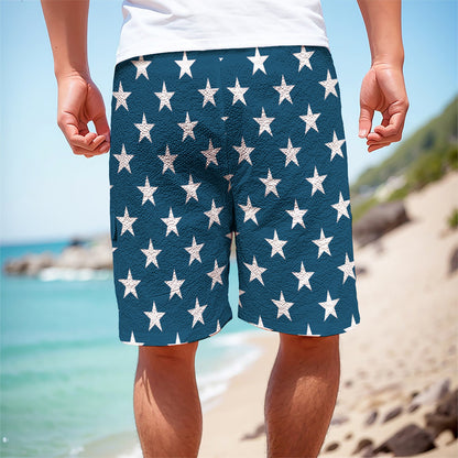 White And Blue USA Star Pattern Print Men's Cargo Shorts