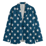 White And Blue USA Star Pattern Print Men's Cotton Blazer