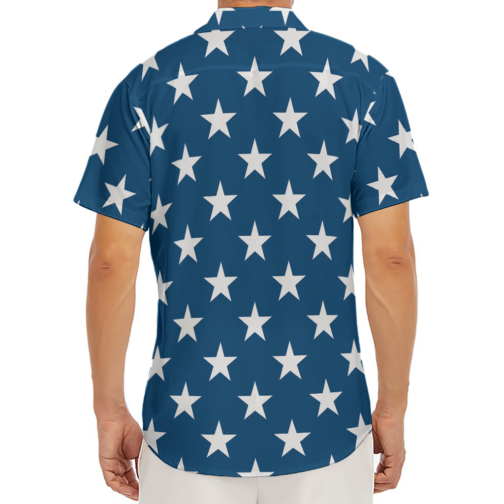 White And Blue USA Star Pattern Print Men's Deep V-Neck Shirt