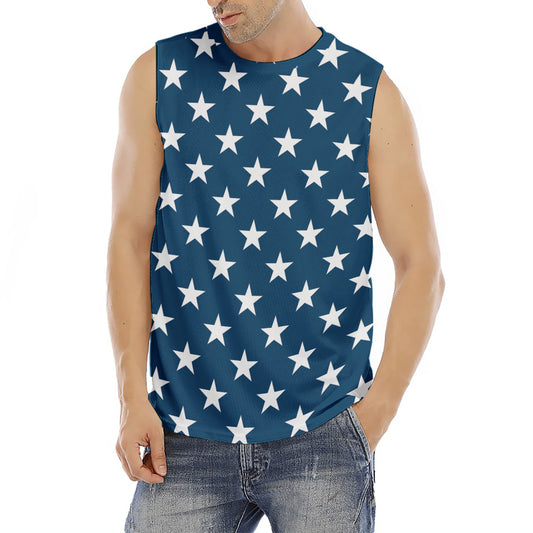 White And Blue USA Star Pattern Print Men's Fitness Tank Top