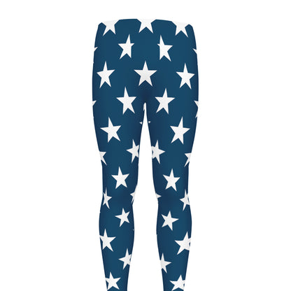 White And Blue USA Star Pattern Print Men's leggings
