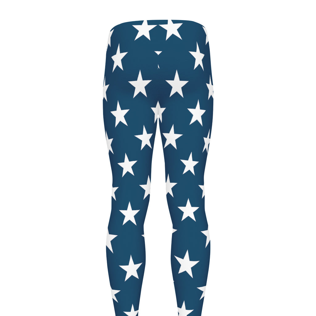 White And Blue USA Star Pattern Print Men's leggings