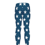 White And Blue USA Star Pattern Print Men's leggings