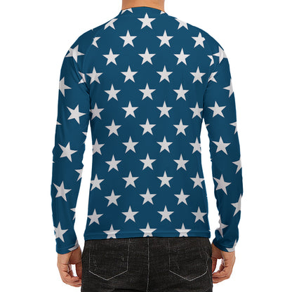 White And Blue USA Star Pattern Print Men's Long Sleeve Rash Guard