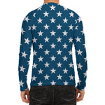 White And Blue USA Star Pattern Print Men's Long Sleeve Rash Guard