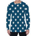 White And Blue USA Star Pattern Print Men's Long Sleeve T-Shirt