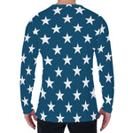 White And Blue USA Star Pattern Print Men's Long Sleeve T-Shirt