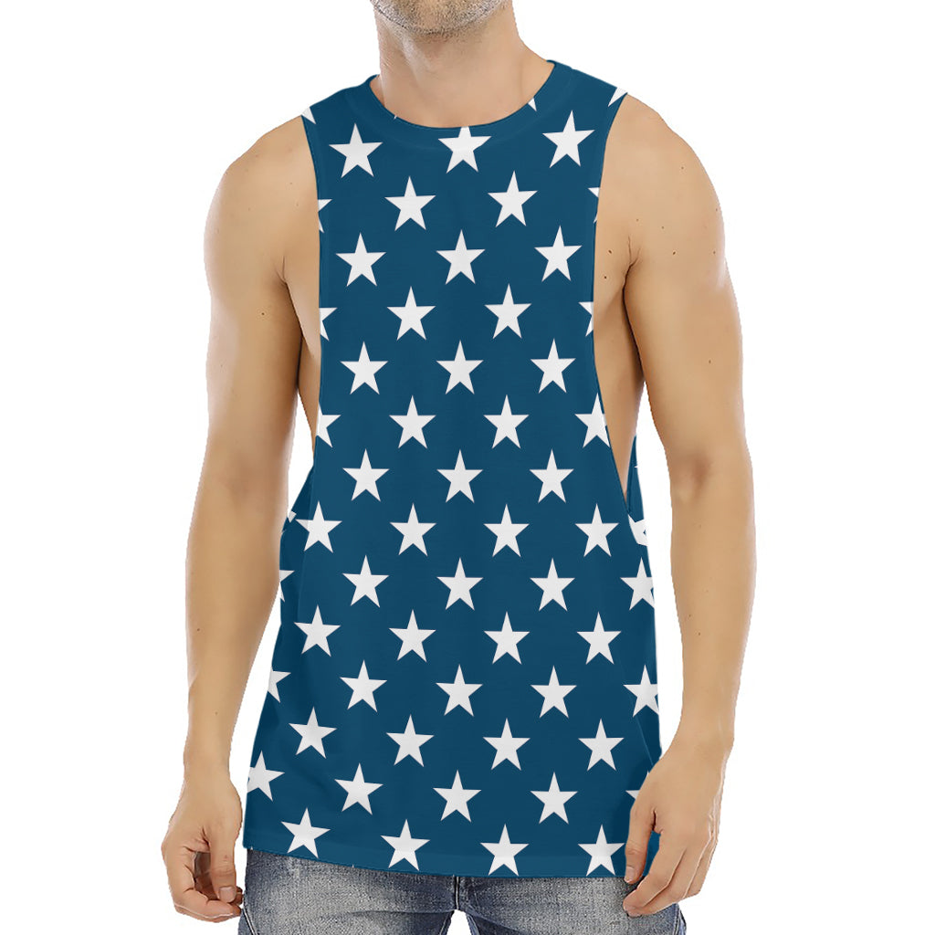 White And Blue USA Star Pattern Print Men's Muscle Tank Top