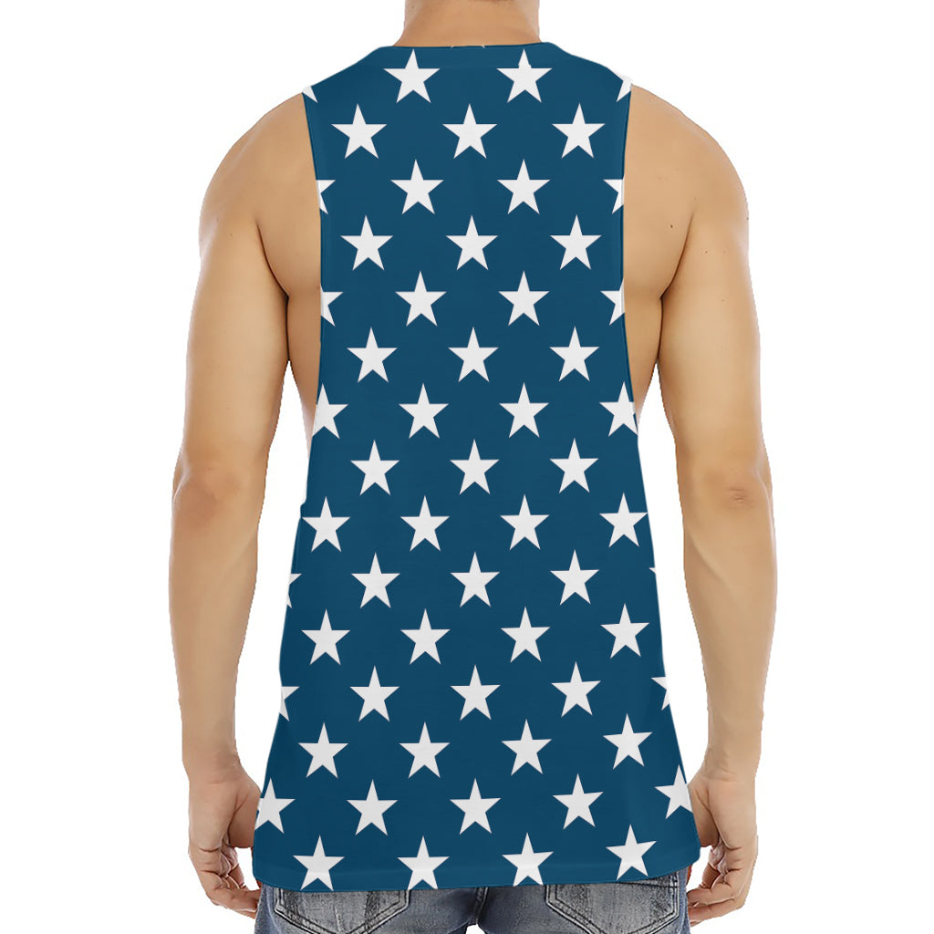 White And Blue USA Star Pattern Print Men's Muscle Tank Top
