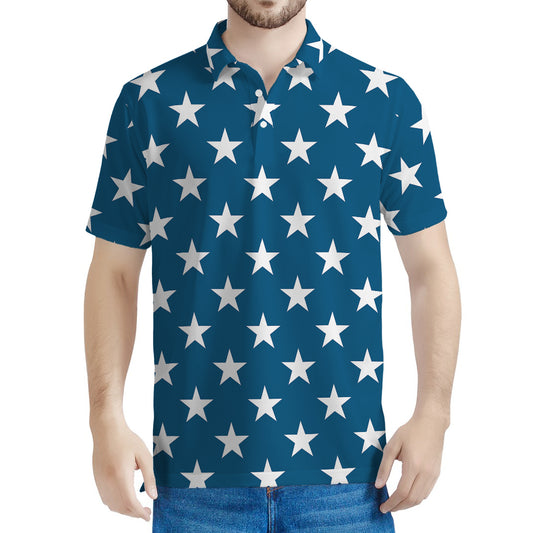White And Blue USA Star Pattern Print Men's Polo Shirt