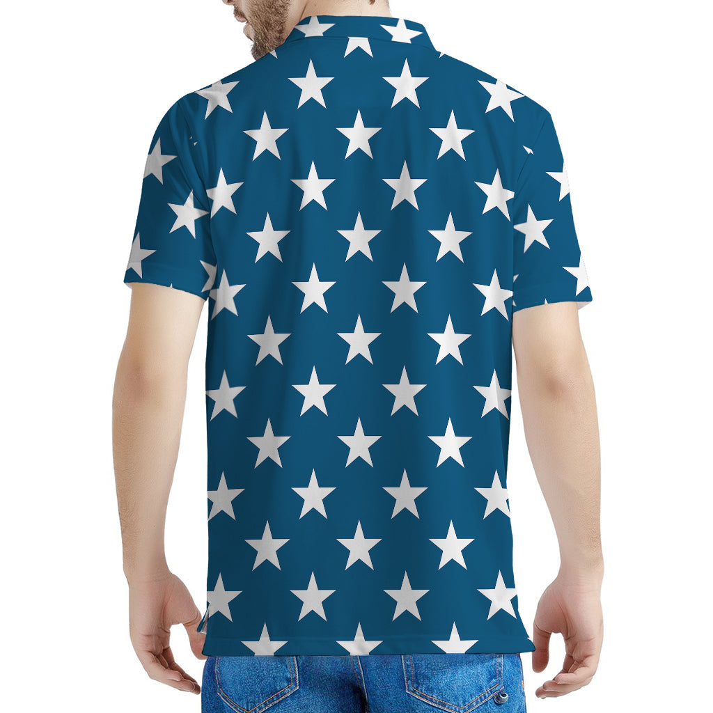 White And Blue USA Star Pattern Print Men's Polo Shirt