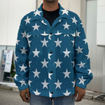 White And Blue USA Star Pattern Print Men's Shirt Jacket