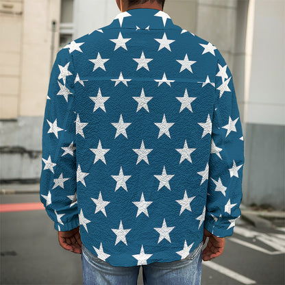 White And Blue USA Star Pattern Print Men's Shirt Jacket