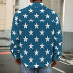 White And Blue USA Star Pattern Print Men's Shirt Jacket